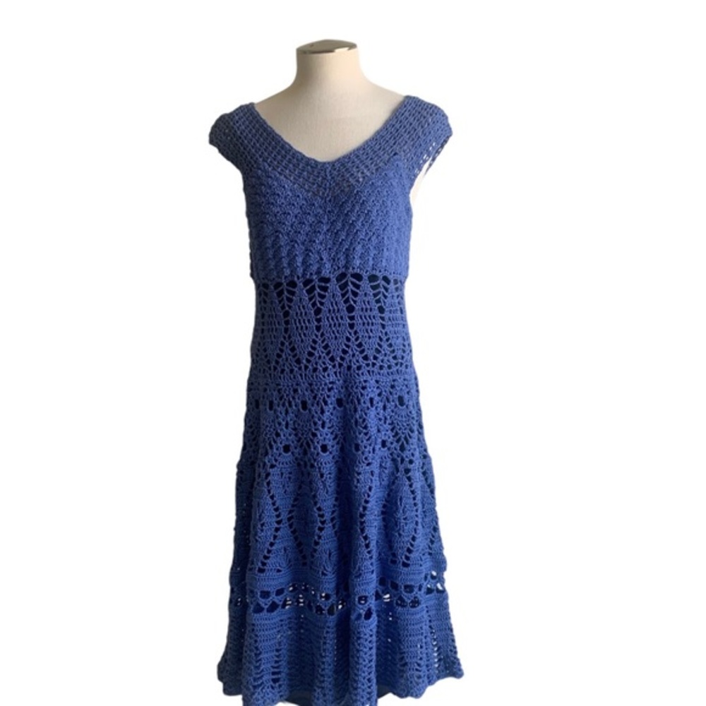 Crocheted handmade Dress, blue‎ size medium/large.
